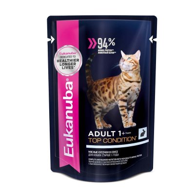 Eukanuba Adult Top Condition полнорационный влажный корм для кошек, с кроликом, кусочки в соусе, в паучах - 85 г