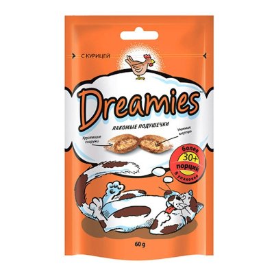 Dreamies лакомые подушечки для кошек с курицей - 60 г