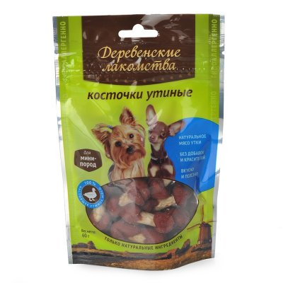 Деревенские лакомства лакомство для собак мелких пород, косточки утиные - 55 г