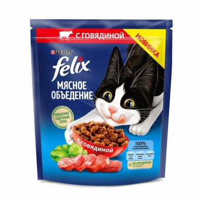 Сухие корма Felix Сухой корм для кошек "Мясное объедение"с говядиной (600 г)