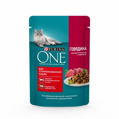 Консервы, паучи Purina ONE Паучи для стерилизованных кошек с Говядиной и морковью (1 шт)
