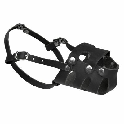 Ошейники, шлейки Tappi амуниция Намордник кожаный "Сид" цельнокроеный, черный (24-26 см)