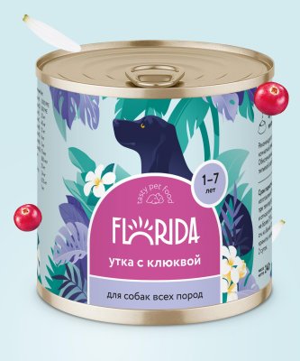 Холистики FLORIDA консервы Для собак "Утка с клюквой", 240 г. Влажный корм (240 г)