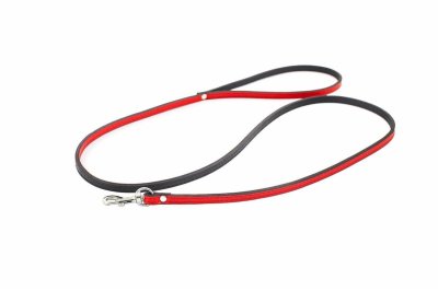 Ошейники, шлейки Yami Yami амуниция Двухслойный кожаный поводок "Брайт" с карабином, красный (№1)
