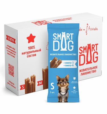 Еда Smart Dog лакомства "Упаковка 12 штук" Жевательное лакомство с омега-3 и -6 для собак и щенков (L)