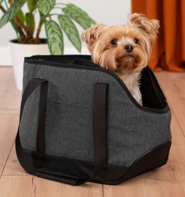 Переноски PETSHOP Сумка-переноска "Джойс" с карманом, темно-серая (20х41х27 см)