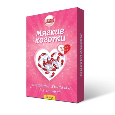 Мягкие коготки-накладки для кошек Cliny красно-белые 40шт