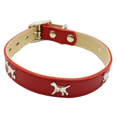 Ошейник для собак КАСКАД &quot;Собака&quot; кожаный двухслойный шир.20мм обх.шеи 30-38см красный