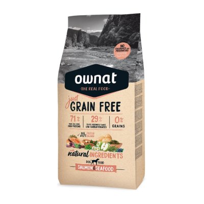 Ownat Grain Free Just Сухой корм беззерновой для собак, с лососем и морепродуктами, 14 кг
