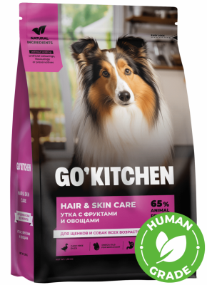 Холистики GO'KITCHEN Сухой корм для щенков и собак всех возрастов с уткой, фруктами и овощами HAIR&SKIN CARE Duck, 5,44 кг (5.44 кг)