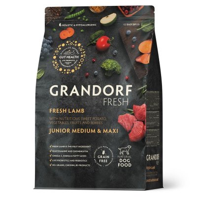 GRANDORF FRESH DOG JUNIOR MEDIUM MAXI &amp; MAXI LAMB &amp; SWEET POTATO Сухой корм беззерновой с живыми пробиотиками для щенков средних и крупных пород с ЯГНЕНКОМ и бататом - 1 кг
