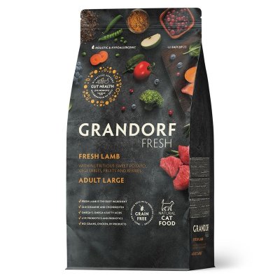 Grandorf Fresh Cat Adult Large &amp; Lamb &amp; Sweet Potato Сухой корм беззерновой с живыми пробиотиками для кошек крупных пород с чувствительным пищеварением с ЯГНЕНКОМ и бататом - 400 г
