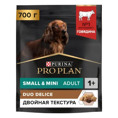 ProPlan Duo Delice Сухой корм с двойной текстурой гранул для взрослых собак мелких и карликовых пород, с высоким содержанием говядины, 700 гр.