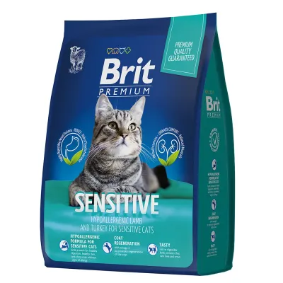 Brit Premium Cat Sensitive Сухой корм для кошек с чувствительным пищеварением, с ягненком и индейкой, 400 гр.