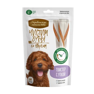 Деревенские лакомств Лакомство Чистим зубы Твистер с уткой для собак средних пород, 90 гр.