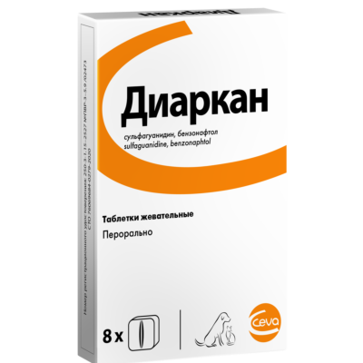 Лекарственные препараты Ceva От диареи у кошек и собак Диаркан, 8 сахарных кубиков (8 таб.)