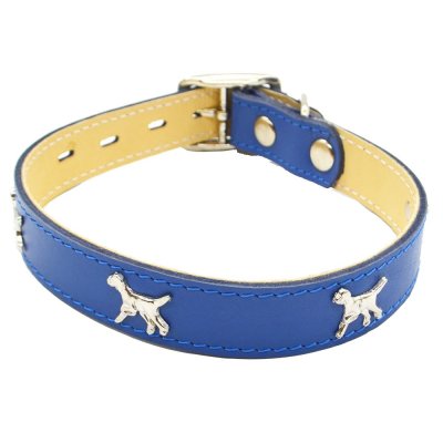 Ошейник для собак КАСКАД &quot;Собака&quot; кожаный двухслойный шир.25мм обх.шеи 39-46см синий