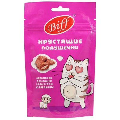 Biff лакомства для кошек, хрустящие подушечки с паштетом из баранины - 60 г