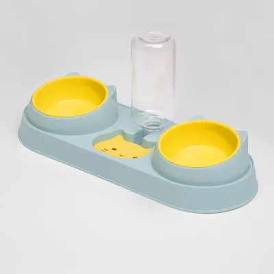 Petmax Миска двойная на подставке с автопоилкой для кошек и собак, голубая, 800 мл