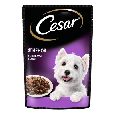 Cesar Влажный корм (пауч) для собак, ягненок с овощами, 85 гр.