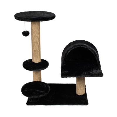 Когтеточка для кошек DUBEX Cave комплекс с домиком и высоким столбиком черная 65x87x87см