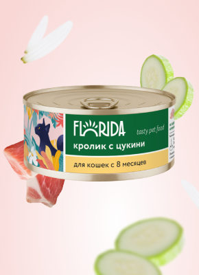 Холистики FLORIDA консервы Для кошек "Кролик с цукини", 100 г. Влажный корм (100 г)