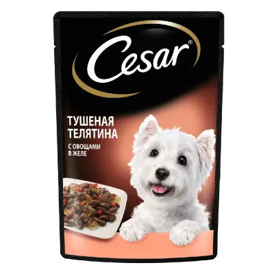Cesar Влажный корм (пауч) для собак, телятина с овощами, 85 гр.