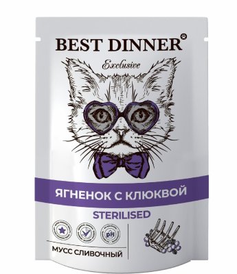 Консервы, паучи Best Dinner Мусс сливочный для стерилизованных кошек Ягненок с клюквой (85 г)