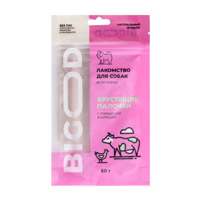 BIGOOD Лакомство Хрустящие палочки с говядиной и курицей для собак, 50 гр.