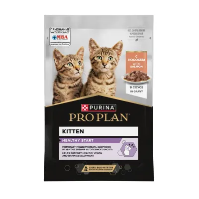 ProPlan HEALTHY START Влажный корм (пауч) для котят, беременных и кормящих кошек, кусочки с лососем в соусе, 85 гр.