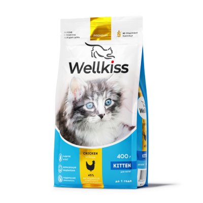Wellkiss Kitten Delicate Сухой корм для котят, с курицей, 400 гр.