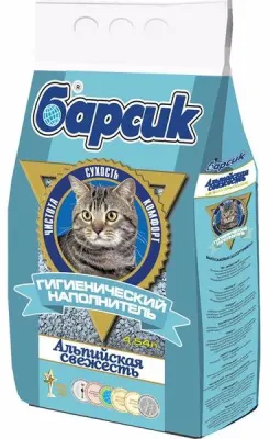 Барсик Наполнитель из голубой глины впитывающий для кошачьего туалета, 4,54 л (3,1 кг), с ароматом альпийской свежести