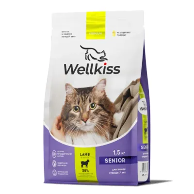 Wellkiss Senior Сухой корм для кошек старше 7 лет, с ягненком, 1,5 кг