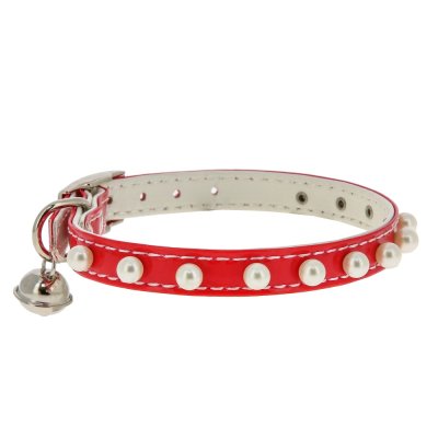 Каскад Ошейник с жемчугом и бубенчиком для кошек, 30х1 см, красный