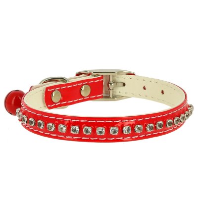 Каскад Ошейник двойной прошитый со стразами и бубенчиком для кошек Синтетик, 30х1,2 см, красный