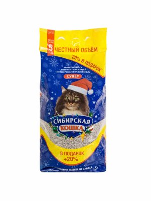 Наполнители Сибирская кошка Комкующийся бентонитовый наполнитель Супер, 100% натуральный, без пыли, 5 л + 20% в подарок (6 кг)