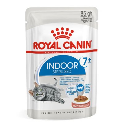 Royal Canin Indoor Sterilised 7+ Влажный корм (пауч) для взрослых кастрированных и стерилизованных кошек старше 7 лет, живущих в помещении, кусочки в соусе, 85 гр.