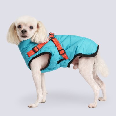 Rungo Попона теплая со шлейкой для собак, длина спины 40 см, объем груди 56-64 см, голубая