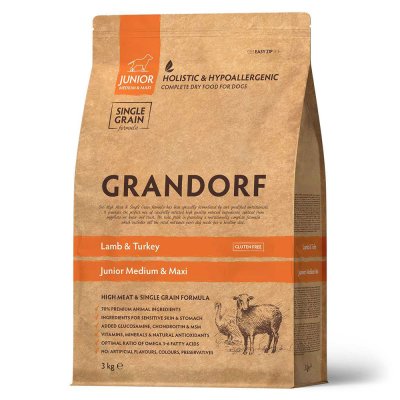 Grandorf Holistic Junior Medium & Maxi Сухой корм для юниоров средних и крупных пород, с ягненком и индейкой, 3 кг