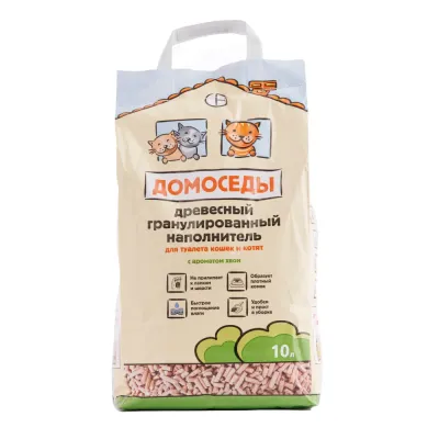 Домоседы Наполнитель древесный гранулированный для кошачьего туалета, 10 л (4 кг), с ароматом хвои