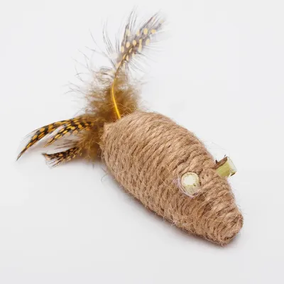 Petmax Игрушка с перьями для кошек Мышка, 7х2,5х3 см