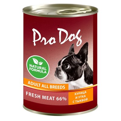 Корм для собак PRO DOG курица, утка, тыква банка 400г