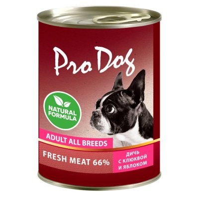 Корм для собак PRO DOG дичь, клюква, яблоко банка 400г