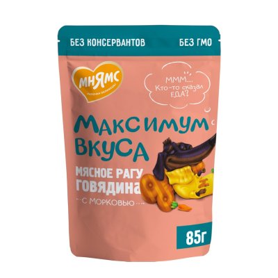 Корм для собак МНЯМС Максимум вкуса мясное рагу с говядиной и морковью пауч 85г