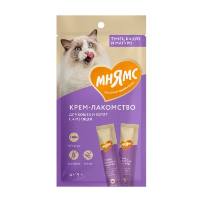 Лакомство для кошек МНЯМС Крем-лакомство с тунцом Кацуо и Магуро 15гх4шт