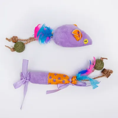 Petmax Игрушка для кошек Мышка и Конфета, мышка 15х4х4 см, конфета 16,5х2х2 см