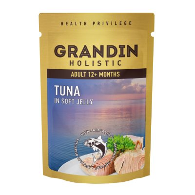 Grandin Влажный корм (пауч) для кошек, тунец в нежном желе, 85 гр.