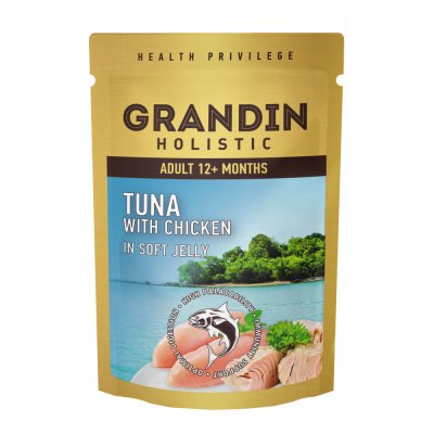 Grandin Влажный корм (пауч) для кошек, тунец с курицей в нежном желе, 85 гр.