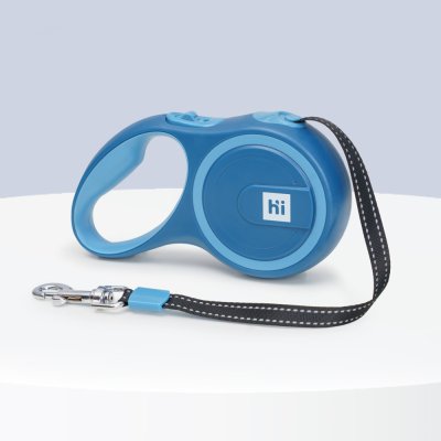 HiPet Рулетка для собак мелких и средних пород со светоотражающей лентой, S, до 15 кг, ремень 3 м, синий