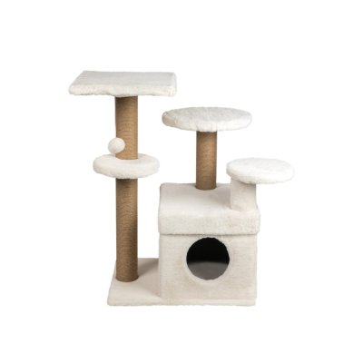 Дом-когтеточка для кошек DUBEX Box с полочками и игрушкой белый 65x86x87см